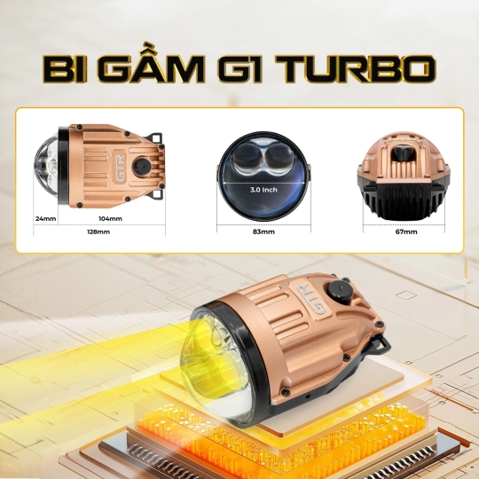 Đèn bi gầm VF3 GTR G1 Turbo ( Tích hợp mắt quỷ )