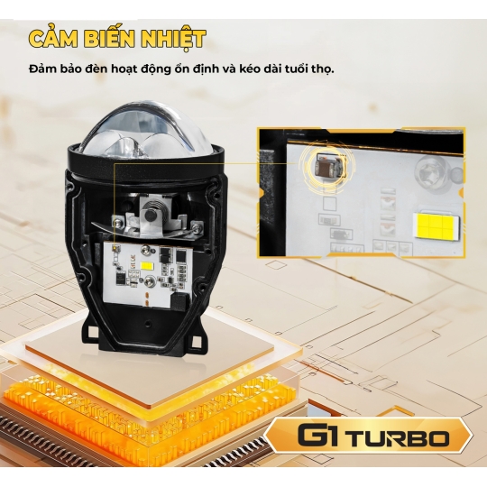 Đèn bi gầm VF3 GTR G1 Turbo ( Tích hợp mắt quỷ )