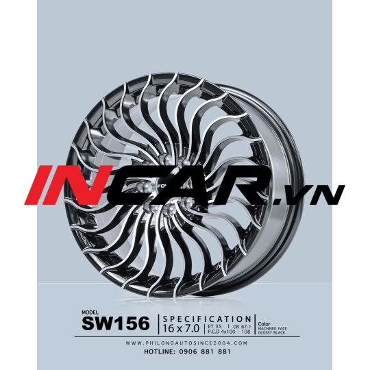 MÂM MẪU SW156 MACHINED FACE GLOSSY BLACK 16″